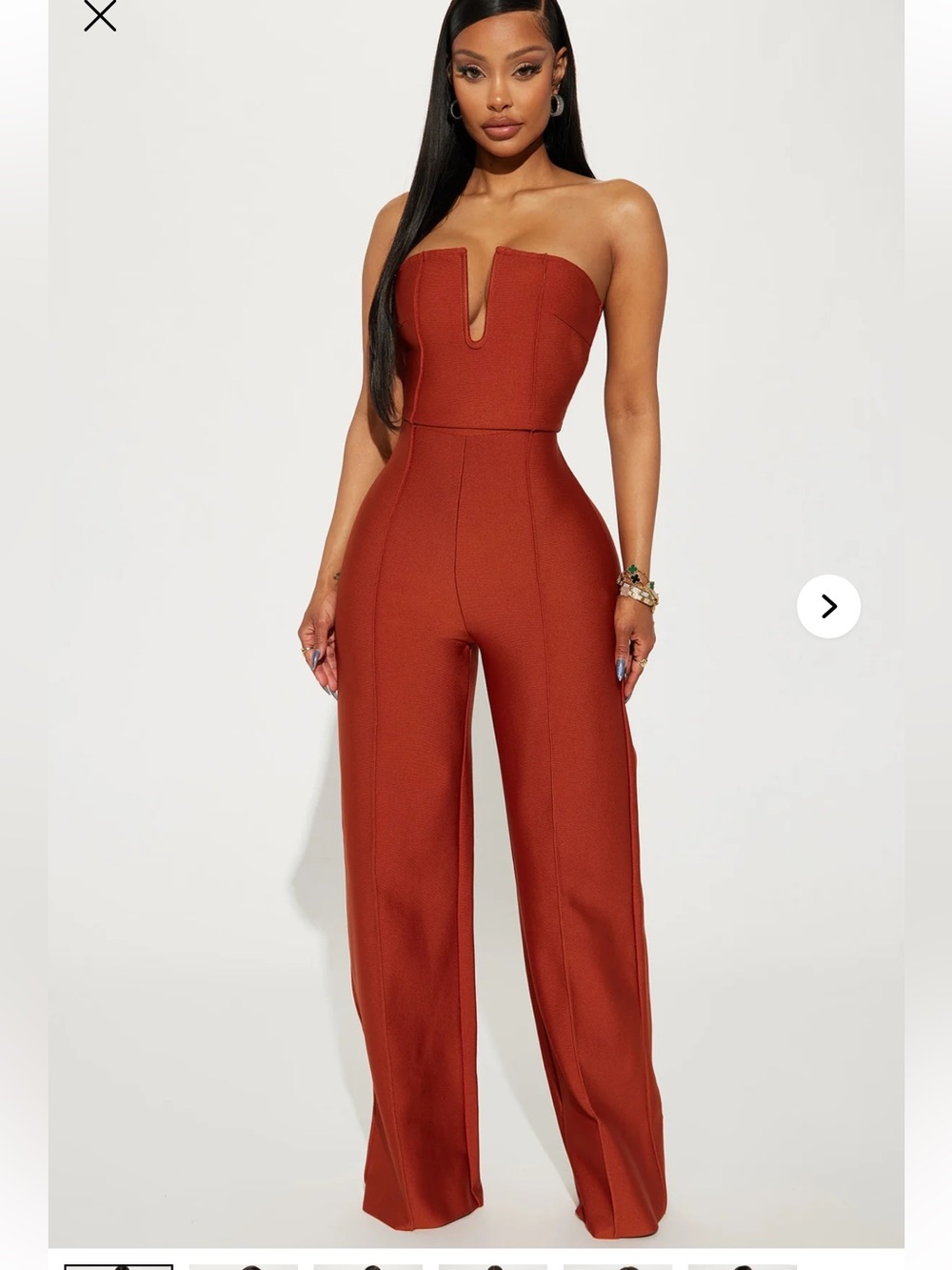 Fashion Nova Rust Strapless Notch Wide-Leg Jumpsuit